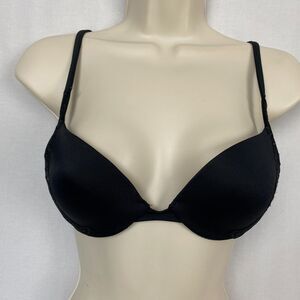 Vintage Wonderbra Bra 34B Black Padded Pushup Underwire Add a Cup 90s Y2K 7668